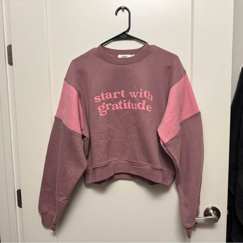 The Mayfair Group Start With Gratitude Cropped Sweatshirt - Pink Mauve - S/M